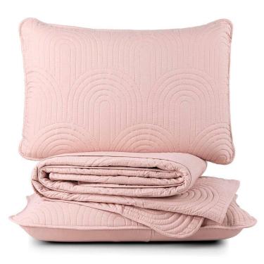 Imagem de Kit Cobre Leito Colcha Arcos King Dupla Face Matelado 200 Fios 3 Peças Rosa