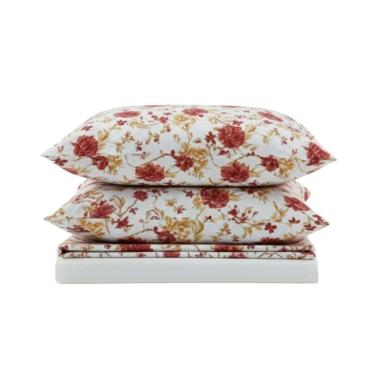 Imagem de Jogo De Lençol Bella Queen 4 Peças Percal 200 Fios Estampado Floral - Vermelho - 100% Poliéster