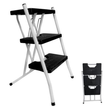 Imagem de Escada Doméstica 3 Degraus Dobrável Leve Branca - FICONE & REIS