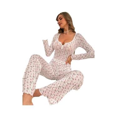 Imagem de Conjunto De Pijamas Com Estampa De Laço Fofo, Camisa De Manga Longa Co
