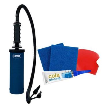 Imagem de COMP Kit Reparo Piscina + Bomba de Ar Dupla Ação para Boias Bexiga Inf