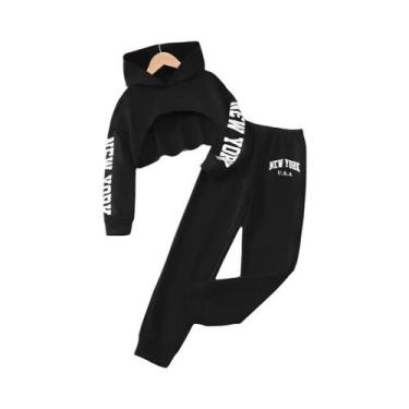 Imagem de Conjunto De Moletom Com Capuz Em Preto E Branco Para Meninas, Moda Pri