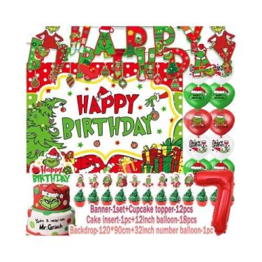 Imagem de Suprimentos Para Festa De Aniversário Com Tema Grinch Verde, Balões Pa