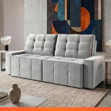 Imagem de Estofado Lisboa 2.10 Metros Sofá Retrátil Reclinável 3 Lugares Suede c