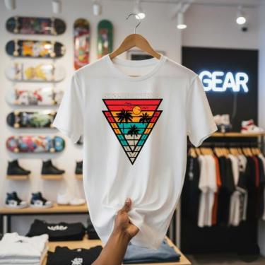 Imagem de Camiseta Masculina Estampa Retrô Algodão Slim Fit Surf Vibe Manga Curt