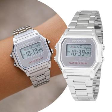 Imagem de Relógio Feminino Digital Prata de Pulso Retrô Vintage com Pulseira de 