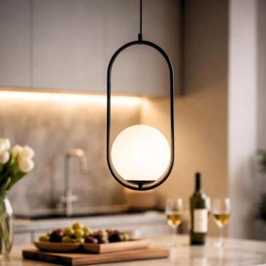 Imagem de Lustre Pendente 40cm Globo Vidro 15cm Metal Oval Luminária Teto KJDD-E