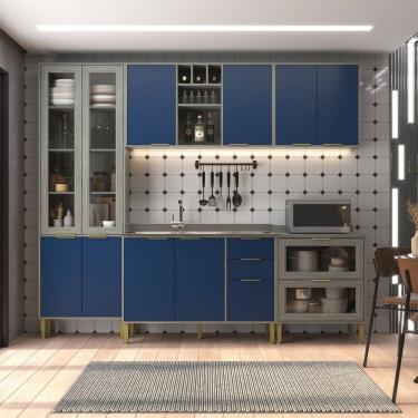 Imagem de Cozinha Compacta com Vidro 10 Portas 5 Gavetas Domus Espresso Móveis Silver/Royal