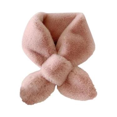 Imagem de Cachecol Feminino Grosso De Pelúcia Com Gola Cruzada, Cor Sólida, Imit