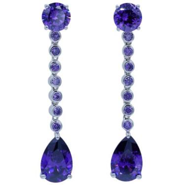 Imagem de Brinco Zircônia Gota Pêndulo Semijoia Akasaki BC0947, Lilás