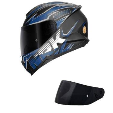 Imagem de Capacete Norisk Razor Ghost Preto e Azul Fosco Mais Viseira Fumê Taman