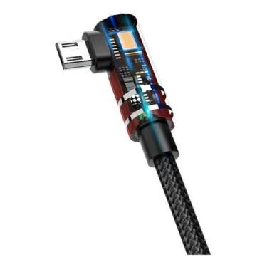 Imagem de Cabo Plug Lateral Metalizado Hrebos Vermelho 1m Micro Usb V8