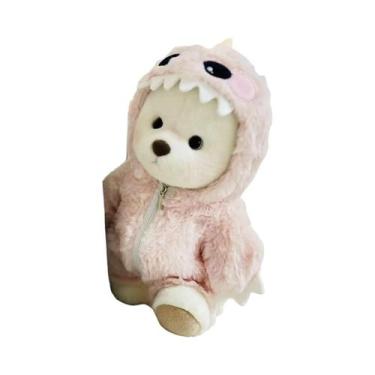 Imagem de Boneca Lena Bear Média Com Macacão Verde De Dinossauro E Roupa Rosa De