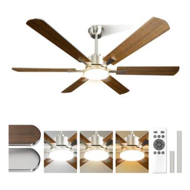 Imagem de Ventilador De Teto Moderno 52" Com Luz E Controle Remoto, 6 Pás, Pás D