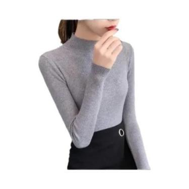 Imagem de Suéter Feminino De Gola Alta Slim Fit Para Outono/Inverno, Tricô Vinta