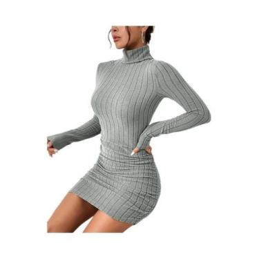 Imagem de Vestido De Festa Elegante Feminino Com Gola Alta E Manga Longa, Mini V