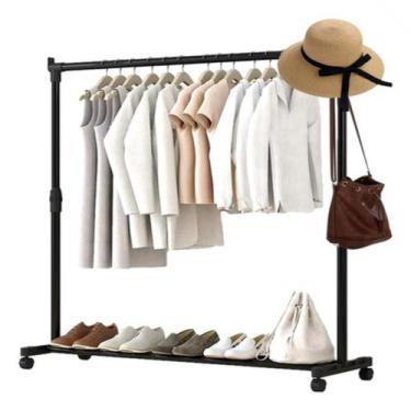 Imagem de Arara De Roupas Cabideiro Preto Suporte Com Rodinhas - multivisão