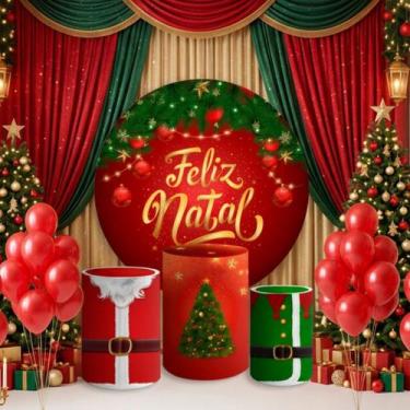 Imagem de Capa Painel Redondo Cilindro Tema Natal Papai Noel - Painel De Festa, 