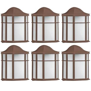 Imagem de Kit 6 Arandelas Luminárias de Parede Jardim Marrom Colonial 25cm Lente Fosca De Ville D...