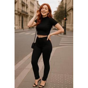 Imagem de Calça Feminina Jeans Cintura Alta Com Lycra Skinny Bootcut Levanta Bum