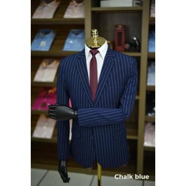 Imagem de Terno masculino estilo moderno Tecido poliviscose cor azul com  listra
