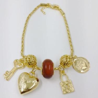 Imagem de Pulseira Feminina Folheada a Ouro com Pingentes Delicados de Bolsa, Sa