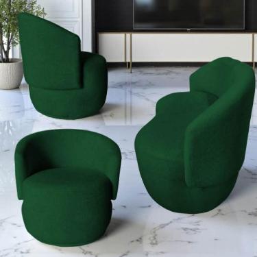 Imagem de Kit Namoradeira + 2 Poltronas Decorativa Beatriz Orgânica Bouclé Verde