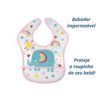 Imagem de Babador Bebê Impermeável Pega Migalhas Bolso Plástico BUBA, Arco Iris