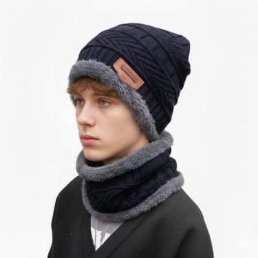 Imagem de Kit Infantil 8-14 Anos Touca Gorro Cachecol Beanie Forrada Lã Inverno 
