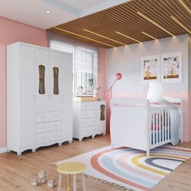 Imagem de Quarto de Bebê Completo Berço 3 em 1, Guarda-Roupa 4 Portas e Cômoda 1