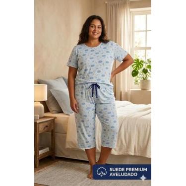 Imagem de Pijama Plus Size Suede Feminino Pescador Capri Blogueira 48 ao 54 Conf