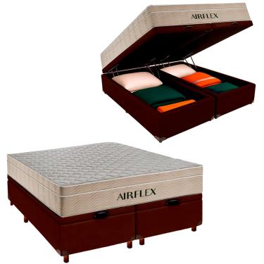 Imagem de Kit Box Bau Blindado e Colchão Molas Ensacadas Queen Airflex Marrom