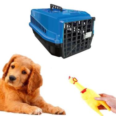 Imagem de Brinquedo Mordedor Galinha + Caixa Transporte Pet N1 Azul - MecPet