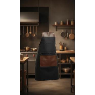 Imagem de Avental Couro Premium Profissional Bolso Lateral Preto - Congratulatio