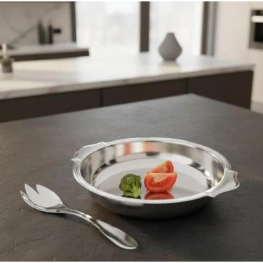Imagem de Conjunto Para Salada Travessa Redonda Colher Cozinha Inox - Zanella