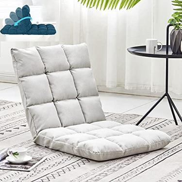Imagem de Diumy Cadeira de chão com suporte para as costas, cadeira de descanso dobrável e preguiçosa, 5 engrenagens ajustáveis tatami, cadeira de leitura reclinável para sala de estar, quarto, cinza claro, 100 x 50 cm
