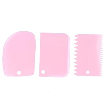 Imagem de Raspador de creme, cortadores de pasta, 3 peças/conjunto não tóxico, pode ser lavado na lava-louças, reutilizável com material elástico para bolos para pão de massa (rosa)