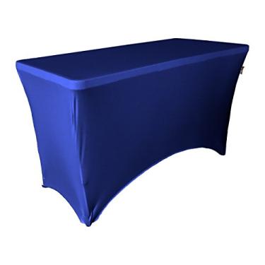 Imagem de LA Linen Toalha de mesa de elastano para uma mesa retangular de 1,2 m, 122 x 76 x 76 cm, azul royal