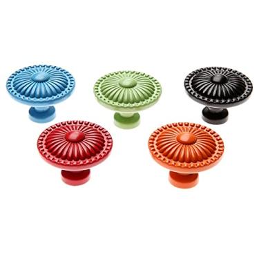 Imagem de Botões de mobiliário vintage redondo porta de cozinha gaveta armário puxar lidar com gabinete de flor de flor alças de zinco liga vermelho azul preto YYDFPIIA (Color : Orange)