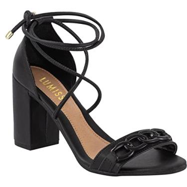 Imagem de Sandália Amarração Salto Grosso Alto Confortável De AmarrarPreto38