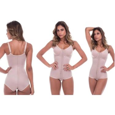 Imagem de Body Pós Cirúrgico Cavado Colchetes Curto Alça Fecho Frontal Abdominoplastia Lipoaspiração Prótese de Silicone Biobela