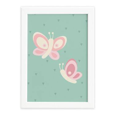 Imagem de Quadro Infantil Coruja Baby Borboletas Moldura Branca 22x32