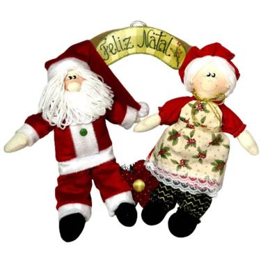 Imagem de Enfeite De Porta Guirlanda Feliz Natal Bonecos Papai E Mamãe Noel - Decoração Natalina - Produto Artesanal Fabricado Na Serra Gaúcha Rio Grande Do Sul