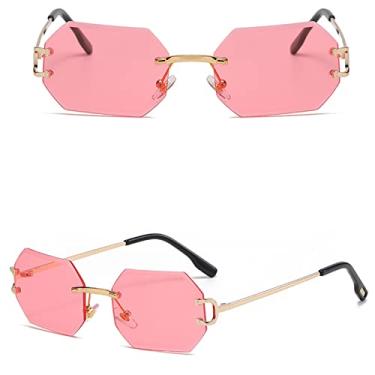 Imagem de Óculos de sol masculinos e femininos óculos de sol femininos moda óculos de sol sem aro octógono uv400 óculos retangular de metal dourado sem moldura para homens, ouro com rosa, China