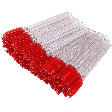 Imagem de 100 peças de bastões de rímel descartáveis, escova aplicadora de cílios para extensões – vermelha