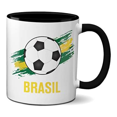 Imagem de Caneca Bola Futebol e Bandeira Brasil Presente Criativo (Preta)