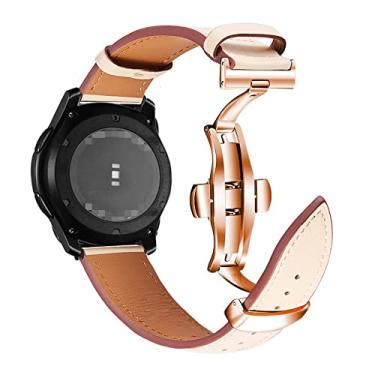 Imagem de Para Samsung Galaxy Watch pulseira de couro delicada 22 mm 20 mm fivela borboleta relógio Samsung pulseira de couro escolha feminina escolha masculina (fivela de ouro rosa pricot, 20 mm)