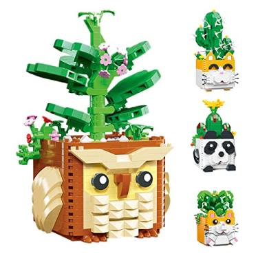 Imagem de Myweyde Micro Blocos Coleção de Plantas Bonitas Série Mini Building, Kit de Construção Suculenta Coruja/Cat/Panda/Hamster, Kit de Construção de Blocos de Flores de Cacto Criativo (632Pcs)