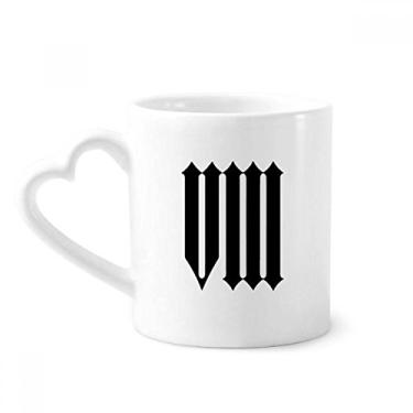 Imagem de Caneca com números romanos oito em silhueta preta café cerâmica copo de coração de vidro