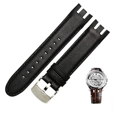 Imagem de SKM Pulseira de relógio de couro genuíno para Swatch YRS403 412 402G pulseira de relógio 21mm pulseira de relógio masculina extremidade curvada pulseira de relógios (cor: preto liso, tamanho: 21mm)